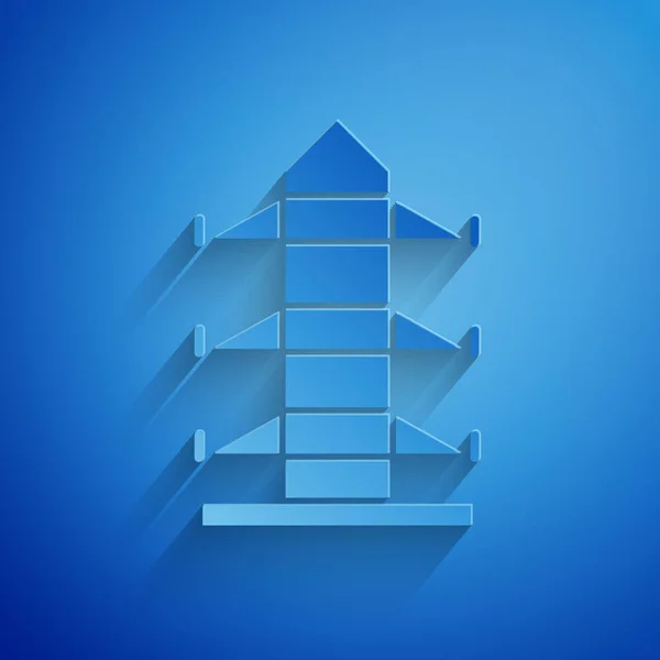 Corte de papel Torre elétrica usada para suportar um ícone de linha de energia aérea isolado no fundo azul. Linha de pólo de alta tensão. Estilo de arte de papel. Ilustração vetorial —  Vetores de Stock