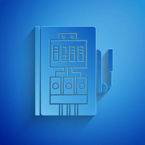 Taglio carta Icona del pannello elettrico isolato su sfondo blu. Stile cartaceo. Illustrazione vettoriale — Vettoriale Stock