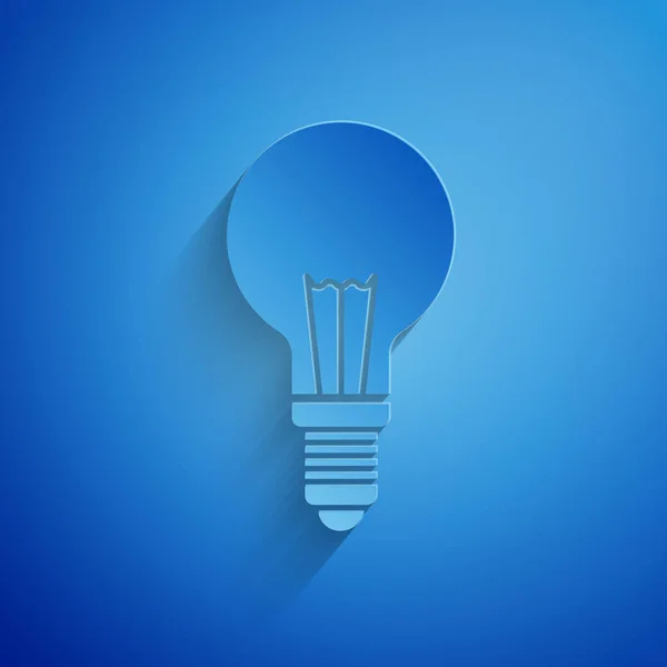 Paper cut Light bulb with concept of idea icon isolated on blue background. Energy and idea symbol. Inspiration concept. Paper art style. Vector Illustration — Stock Vector