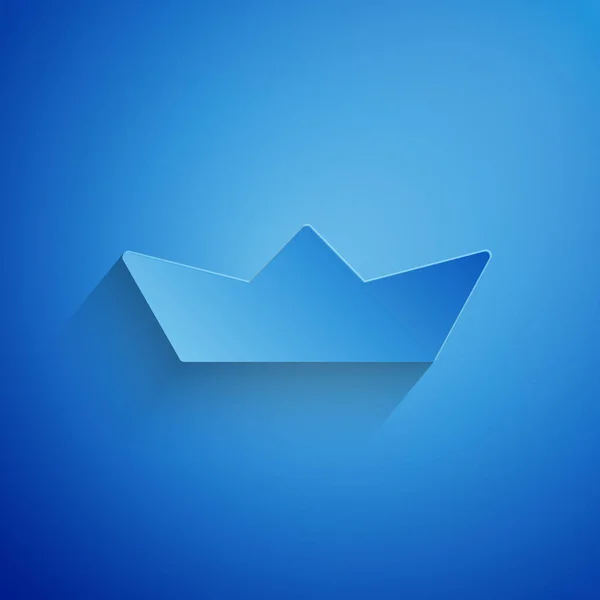Carta tagliata icona barca di carta piegato isolato su sfondo blu. Nave di carta Origami. Stile cartaceo. Illustrazione vettoriale — Vettoriale Stock