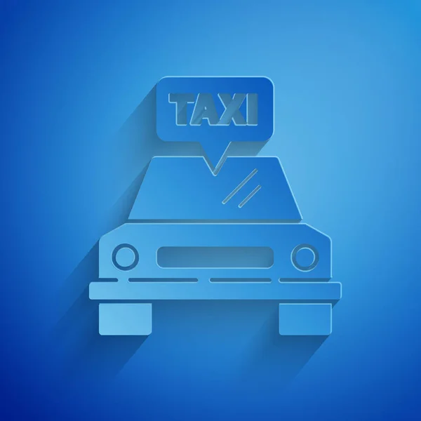 Паперовий виріз значок таксі ізольовано на синьому фоні. Стиль паперового мистецтва. Векторна ілюстрація — стоковий вектор