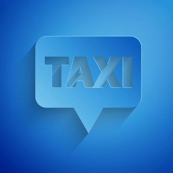 Papel cortado Puntero de mapa con icono de taxi aislado sobre fondo azul. Símbolo de ubicación. Estilo de arte de papel. Ilustración vectorial — Archivo Imágenes Vectoriales