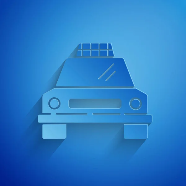 Papel corte Taxi ícone do carro isolado no fundo azul. Estilo de arte de papel. Ilustração vetorial — Vetor de Stock