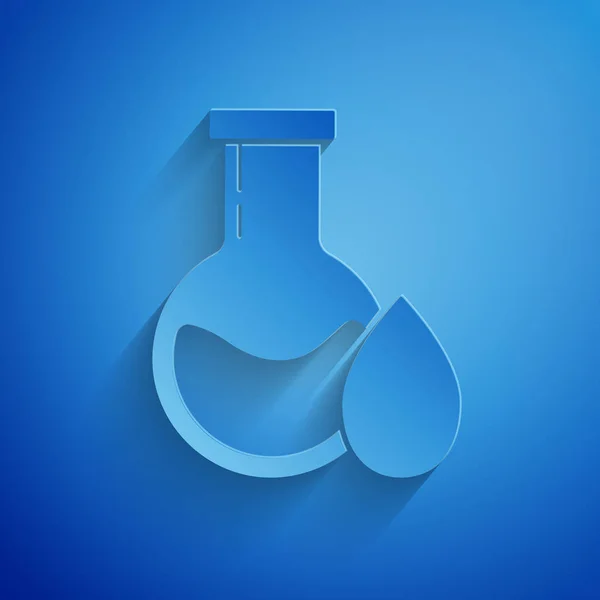 Corte de papel Icono de tubo de prueba de gasolina de aceite aislado sobre fondo azul. Estilo de arte de papel. Ilustración vectorial — Archivo Imágenes Vectoriales