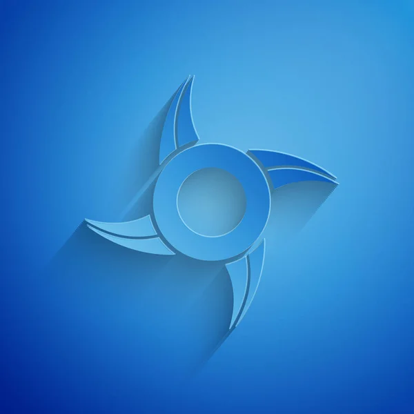 Papel corte japonés ninja shuriken icono aislado sobre fondo azul. Estilo de arte de papel. Ilustración vectorial — Vector de stock