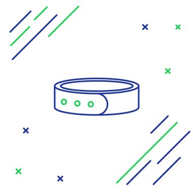 Beyaz arkaplanda isim etiketi simgesi olan mavi ve yeşil çizgi Collar. Evcil hayvanlar için basit malzemeler. Kedi köpek bakımı. Evcil hayvan zincirleri. Renkli taslak konsepti. Vektör İllüstrasyonu