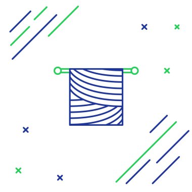 Mavi ve yeşil çizgi örgü simgesi beyaz arkaplanda izole edildi. Örgü kumaş ve iğneli yün amblemi. El yapımı, örgü ya da terzi için etiket. Renkli taslak konsepti. Vektör İllüstrasyonu