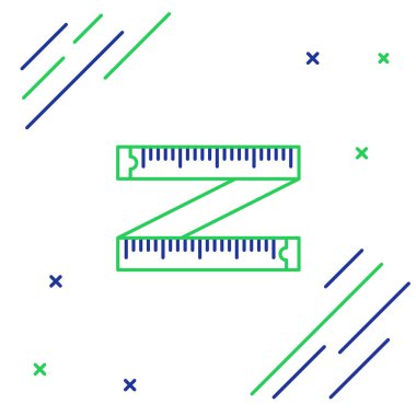 Mavi ve yeşil çizgi bant ölçüm simgesi beyaz arkaplanda izole edildi. Ölçüm bandı. Renkli taslak konsepti. Vektör İllüstrasyonu