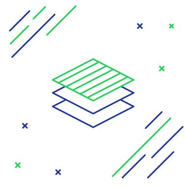 Mavi ve yeşil çizgili kumaş rulo simgesi beyaz arkaplanda izole edildi. Yuvarlan, paspas, halı, halı, halı ya da kağıt rulo ikonu. Renkli taslak konsepti. Vektör İllüstrasyonu