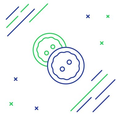 Beyaz arka planda izole edilmiş kıyafet ikonu için mavi ve yeşil çizgi dikiş düğmesi. Giysi düğmeleri. Renkli taslak konsepti. Vektör İllüstrasyonu