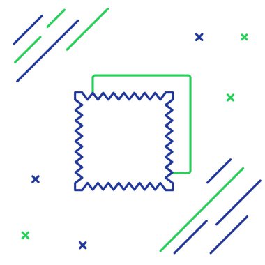 Mavi ve yeşil çizgili kumaş rulo simgesi beyaz arkaplanda izole edildi. Yuvarlan, paspas, halı, halı, halı ya da kağıt rulo ikonu. Renkli taslak konsepti. Vektör İllüstrasyonu