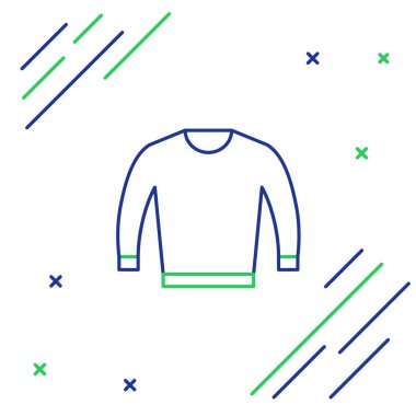 Mavi ve yeşil çizgi süveter simgesi beyaz arkaplanda izole edildi. Kazak ikonu. Renkli taslak konsepti. Vektör İllüstrasyonu