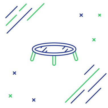 Mavi ve yeşil çizgili trambolin ikonu beyaz arka planda izole edilmiş. Renkli taslak konsepti. Vektör İllüstrasyonu