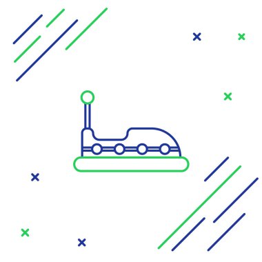 Mavi ve yeşil çizgi çarpışan araba ikonu beyaz arkaplanda izole edildi. Eğlence parkı. Çocuklar için eğlence parkı, eğlence parkı. Renkli taslak konsepti. Vektör İllüstrasyonu