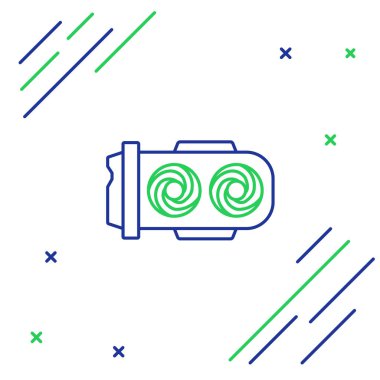 Beyaz arka planda mavi ve yeşil çizgili maden çiftliği ikonu. Kripto para madenciliği, engelleme teknolojisi, dijital para piyasası, kripto para cüzdanı. Renkli taslak konsepti. Vektör İllüstrasyonu