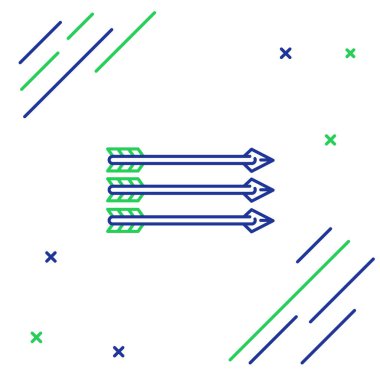 Beyaz arka planda mavi ve yeşil çizgi Hipster ok simgesi izole edildi. Renkli taslak konsepti. Vektör İllüstrasyonu