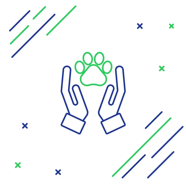 Mavi Yeşil Çizgi Eller Hayvanların Ayak Izi Ikonu Beyaz Arka — Stok Vektör