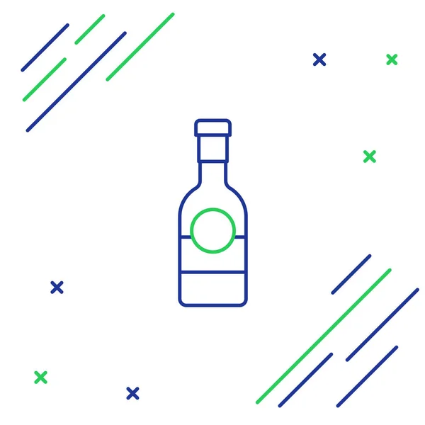 Línea Azul Verde Icono Botella Champán Aislado Sobre Fondo Blanco — Archivo Imágenes Vectoriales