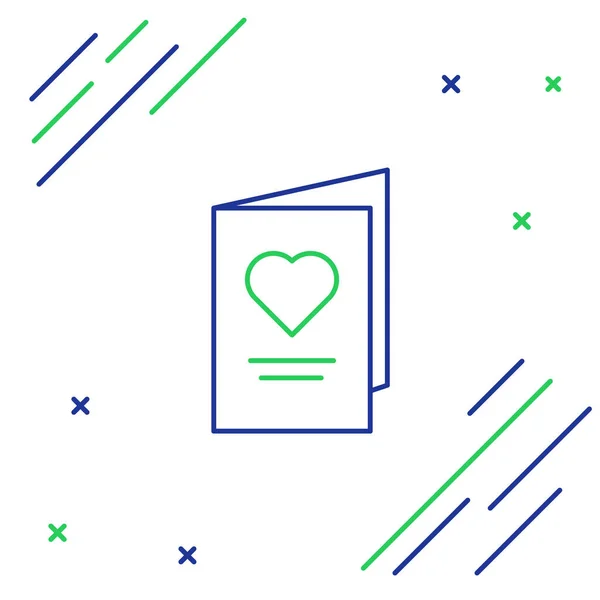 青と緑のライン白い背景にハートアイコンでバレンタインデーパーティーチラシ 招待状やグリーティングカード用のお祝いポスターテンプレート カラフルなアウトラインコンセプト ベクターイラスト — ストックベクタ