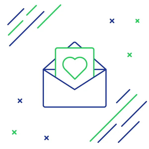 蓝色和绿色线包覆在白色背景上的情人节心形图标 爱的信息 信上的爱情和浪漫 五彩缤纷的概念 病媒图解 — 图库矢量图片