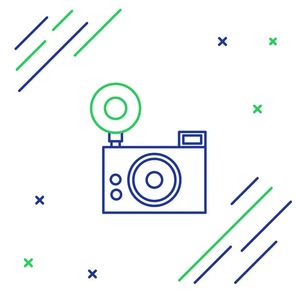 Синяя Зеленая Линия Иконка Фотокамеры Выделена Белом Фоне Значок Фотокамеры — стоковый вектор