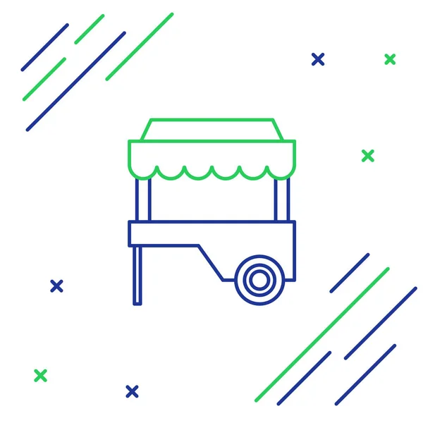Синяя Зеленая Линия Fast Street Food Cart Тентом Значок Изолирован — стоковый вектор