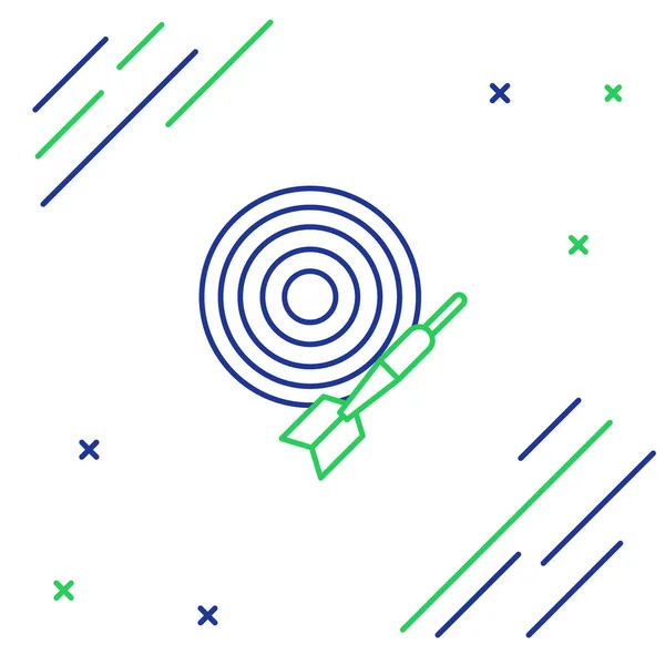 Línea Azul Verde Tablero Dardos Clásico Icono Flecha Aislado Sobre — Vector de stock