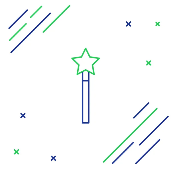 Ligne Bleue Verte Icône Baguette Magique Isolée Sur Fond Blanc — Image vectorielle