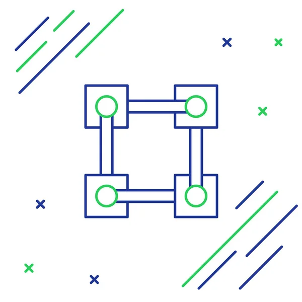 Beyaz arka planda mavi ve yeşil çizgi Blockchain teknolojisi simgesi. Kripto para birimi verileri. Soyut geometrik blok zincir ağ teknolojisi işi. Renkli taslak konsepti. Vektör İllüstrasyonu — Stok Vektör