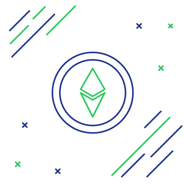 Синьо-зелена лінія Криптовалюта монета Ethereum ETH значок на білому тлі. Символ Altcoin. Блокчейн заснований на безпечній криптовалюті. Барвиста концепція контуру. Векторна ілюстрація — стоковий вектор