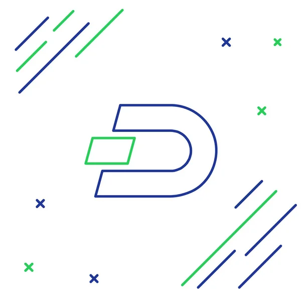 Linea blu e verde Criptovaluta moneta Dash icona su sfondo bianco. Moneta digitale. Simbolo Altcoin. Blockchain basato cripto valuta sicura. Concetto di contorno colorato. Illustrazione vettoriale — Vettoriale Stock