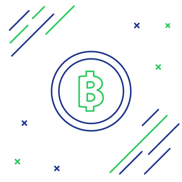 Linha azul e verde Criptomoeda ícone moeda Bitcoin no fundo branco. Moeda física. Blockchain baseado em moeda criptomoeda segura. Conceito de esboço colorido. Ilustração vetorial — Vetor de Stock