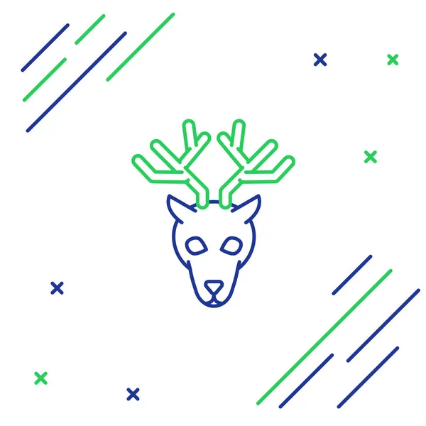 Blue Green Line Deer Head Antlers Icon Isolated White Background — Stock Vector