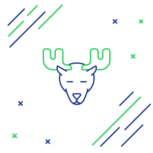 蓝色和绿色线麋鹿头与角图标隔离在白色背景 五彩缤纷的概念 病媒图解 — 图库矢量图片