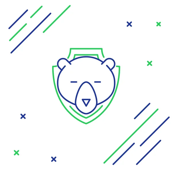 Niebiesko Zielona Linia Głowa Niedźwiedzia Tarczy Ikona Izolowana Białym Tle — Wektor stockowy