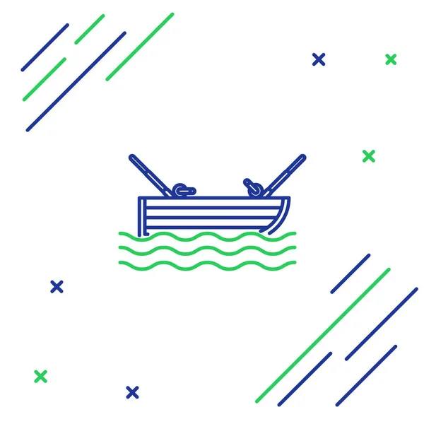 Linha Azul Verde Barco Pesca Com Vara Pesca Ícone Água —  Vetores de Stock