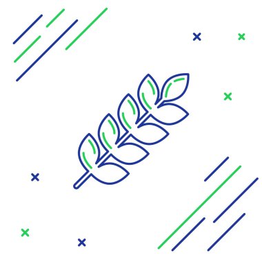 Beyaz arka planda pirinç, buğday, mısır, yulaf, çavdar ve arpa ikonu içeren mavi ve yeşil çizgili tahıllar. Buğday ekmeği sembolleri. Renkli taslak konsepti. Vektör İllüstrasyonu