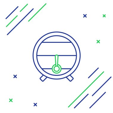 Mavi ve yeşil çizgi ahşap varil rafta ve beyaz arka planda durdurma simgesi var. Renkli taslak konsepti. Vektör İllüstrasyonu