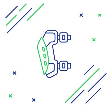 Mavi ve yeşil çizgi dizlik simgesi beyaz arkaplanda izole edildi. Olağanüstü bir spor. Spor malzemeleri. Kaykay, bisiklet, paten kayma koruyucu giysi. Renkli taslak konsepti. Vektör İllüstrasyonu