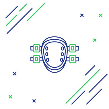 Mavi ve yeşil çizgi dizlik simgesi beyaz arkaplanda izole edildi. Olağanüstü bir spor. Spor malzemeleri. Kaykay, bisiklet, paten kayma koruyucu giysi. Renkli taslak konsepti. Vektör İllüstrasyonu