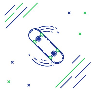 Mavi ve yeşil çizgi kaykay numarası ikonu beyaz arkaplanda izole edildi. Olağanüstü bir spor. Spor malzemeleri. Renkli taslak konsepti. Vektör İllüstrasyonu