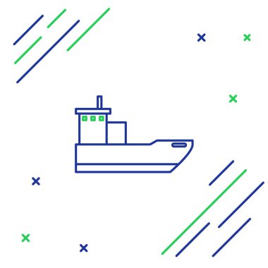 Mavi ve yeşil çizgi kargo gemisi simgesi beyaz arkaplanda izole edildi. Renkli taslak konsepti. Vektör İllüstrasyonu