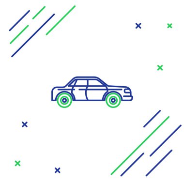 Mavi ve yeşil renkli Sedan araba ikonu beyaz arka planda izole edildi. Renkli taslak konsepti. Vektör İllüstrasyonu