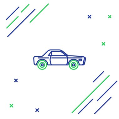 Mavi ve yeşil renkli Sedan araba ikonu beyaz arka planda izole edildi. Renkli taslak konsepti. Vektör İllüstrasyonu