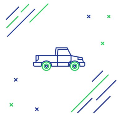 Mavi ve yeşil çizgi kamyonet ikonu beyaz arka planda izole edildi. Renkli taslak konsepti. Vektör İllüstrasyonu