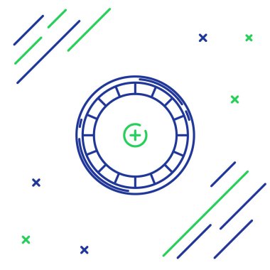 Beyaz arka planda mavi ve yeşil çizgili kumarhane ruleti simgesi var. Renkli taslak konsepti. Vektör İllüstrasyonu