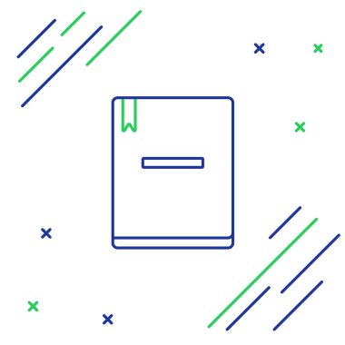 Mavi ve yeşil çizgi Not Defteri simgesi beyaz arkaplanda izole edildi. Spiral not defteri simgesi. Okul defteri. Yazı tahtası. Okul günlüğü. Renkli taslak konsepti. Vektör İllüstrasyonu