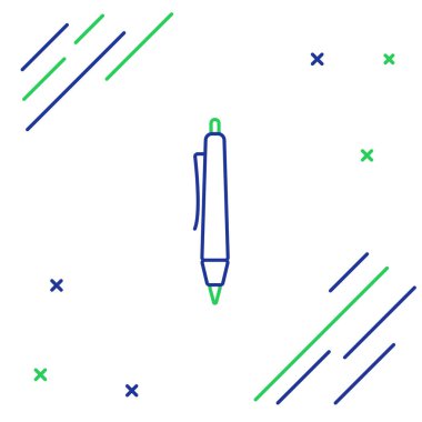 Beyaz arkaplanda mavi ve yeşil çizgi kalem simgesi izole edildi. Renkli taslak konsepti. Vektör İllüstrasyonu