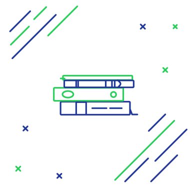 Beyaz arka planda yalıtılmış kağıt ve belge simgesiiçeren mavi ve yeşil çizgi Office klasörleri. Ofis bağlayıcıları. Arşiv klasör işareti. Renkli anahat konsepti. Vektör İllüstrasyonu