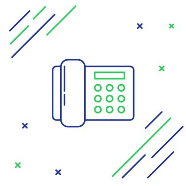 Mavi ve yeşil çizgi Beyaz arka planda yalıtılmış telefon simgesi. Sabit telefon. Renkli anahat konsepti. Vektör İllüstrasyonu